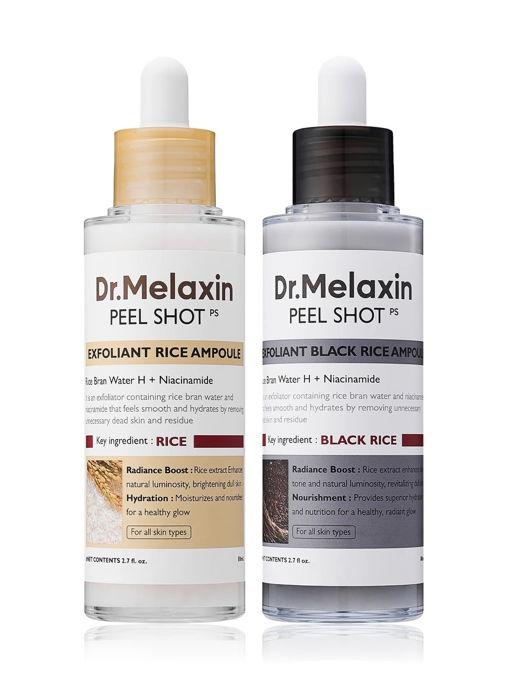 Dr.Melaxin Peel Shot Exfoliant Rice & Black Rice Ampoule - White/Black